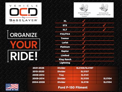 Vehicle OCD - Center Console Organizer for Ford F150 (2004-2014) (Column Shift w/Bucket Seats Only) - Made in USA - SLX104 - size: 2004-2014