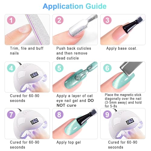 RARJSM Glass Jelly Cat Eye Gel Nail Polish Set 6pcs Reflective Sparkly Diamond Glitter Nude Pink Lake Blue Green Purple Clear Cateye Gelpolish with Magnet Stick 7.5ml Curing Requires for Home Salon - color: Fruit Color Cat Eye Set