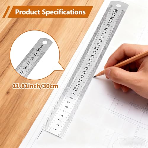 3PCS Stainless Steel Ruler Precision Straight Edge Measuring Tool Metric and Inch Scale Metal Drawing Engineering Craft Projects - color: silvery, size: 30CM