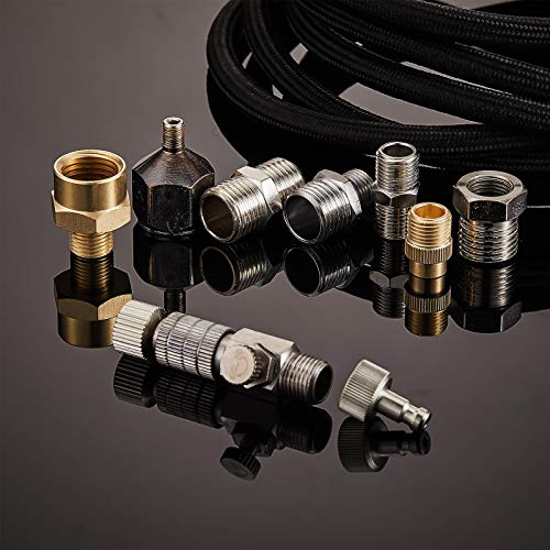 Hotop 6 ft Airbrush Hose Nylon Braided Hose Standard 1/8" - 1/4" Adapter - color: Black, style: 6 ft