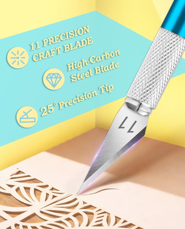 DIYSELF Precision Hobby Knife Set with 20#11 Blades, 6-Inch Metal Ruler - color: Blue-20pcs