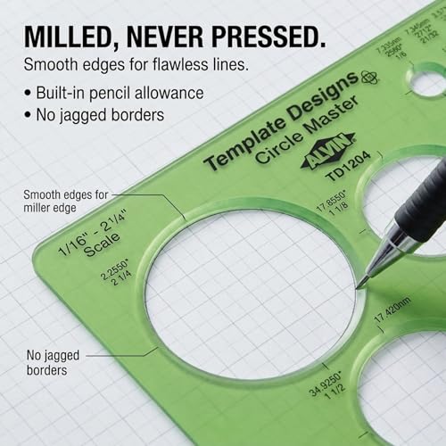 ALVIN TD1204 Circle Master Template, 45 Circles from 1/16 to 2-1/4 Inches, Drafting Stencil for Architects, Engineers, Artists and Students - style: TD1204: 45 Circles, 1/16 to 2-1/4 in
