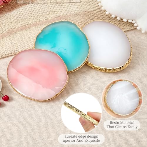 Resin Nail Art Palette-3Pcs Polish Palette, Gilded Edge Gel Nail Polish Holder Tray DIY, Makeup Display Board Cosmetic Mixing Tools(White,Pink,Blue)