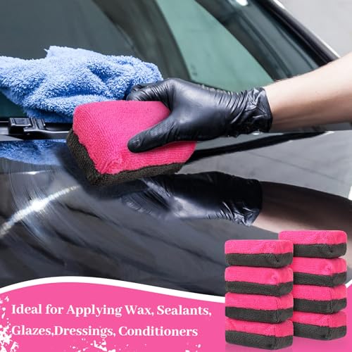 Mudder 24 Pack Microfiber Applicator Pad for Ceramic Car Wax, Pink and Gray - color: Pink and Gray