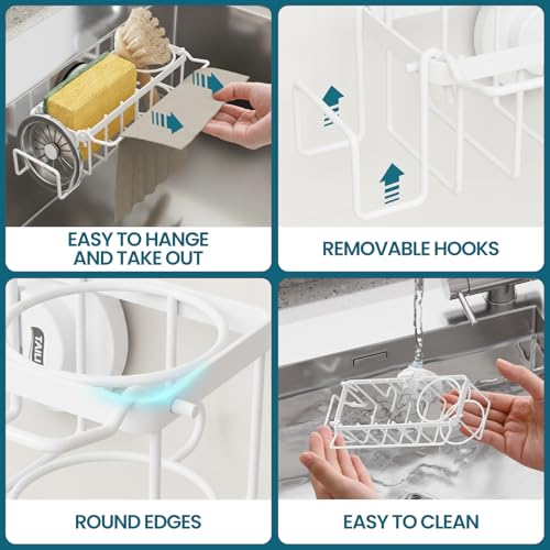TAILI 4-in-1 Sponge Holder for Kitchen Sink with Strong Suction Cup-White - color: White, size: 7.28" x 2.36"