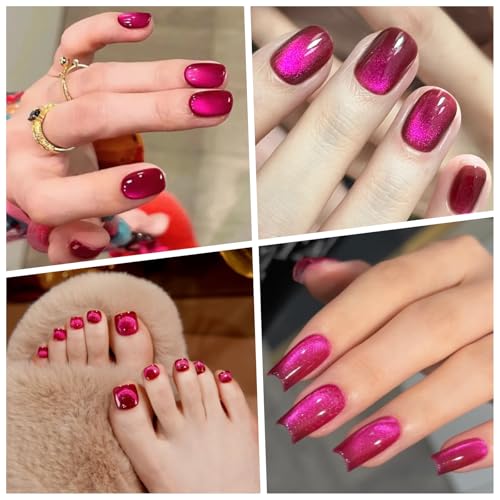 Nail Polish Cat Eye Gel Polish Crimson Summer Nail Lacquer in Vibrant Colors for DIY Nail Art 0.35 fl oz UV/LED Gel with Magnet Stick (Dark Pink, 10ML/0.35 Fl Oz) - color: Dark Pink