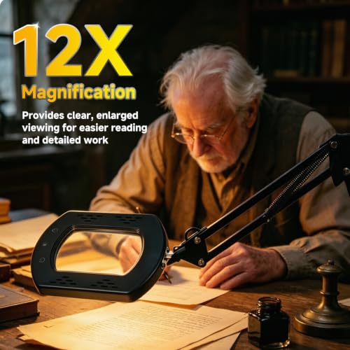 12X Magnifying Glass with Light and Stand, Desk Lamp Magnifier