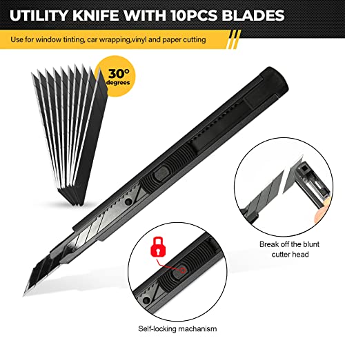 Gomake Vehicle Vinyl Wrap Window Tint Film Tool Kit Include 4 Inch Felt Squeegee, Retractable 9mm Utility Knife and Blades, Zippy Vinyl Cutter and Mini Go Corner Squeegee for Car Wrapping (5 Tools) - color: Pure Black