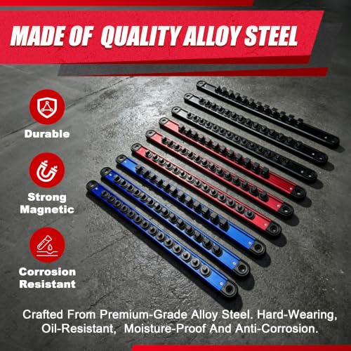 EACELIY 9PCS 1/4, 3/8, 1/2 Magnetic Socket Holder Organizer Set,ABS Tools-Socket Holder,Tool Box Drawer, Tool Cart, Garage Organization,Hold 120 PCS Size Sockets - size: 1/4, 3/8, 1/2 inch