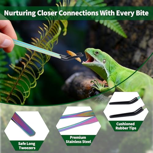 2 Pack Extra Long Stainless Steel Reptile Feeding Tongs with Rubber Tip, - color: 15"Black