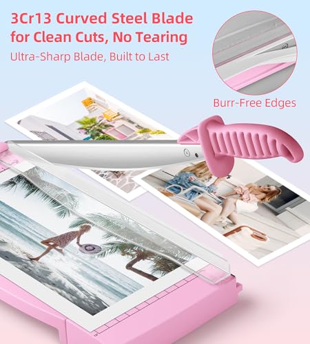 Firbon 12" Guillotine Paper Cutter with Hidden Ruler, Compact Paper Trimmer - color: Pink