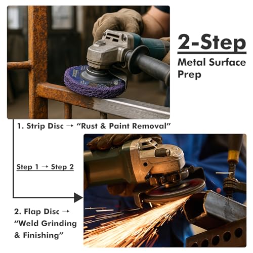 25 Pack Strip & Flap Disc Combo Set for Angle Grinder Includes 6 Strip Discs and 19 Flap Discs (40/60/80/120 Grit), 4.5 Inch Grinding Wheels for Rust Removal, Paint Stripping, Weld Finishing on Metal - style: Finishing Prep