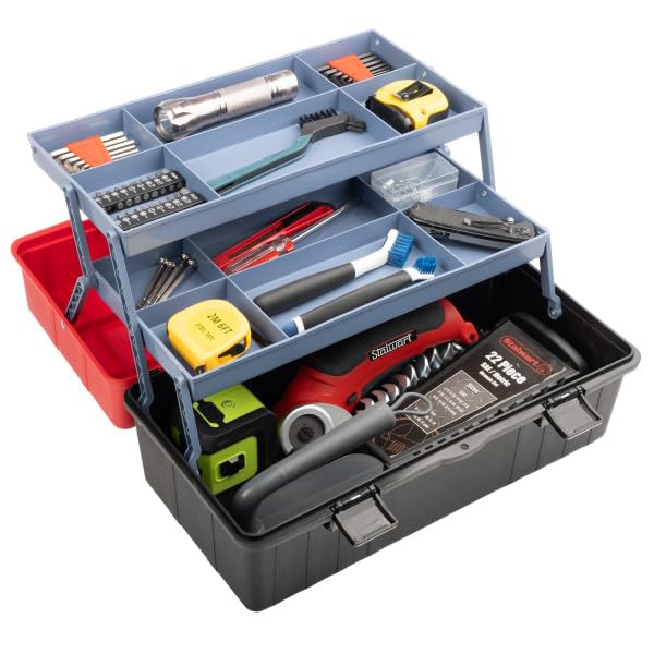 Stalwart 3-Tier Plastic Tool Box Organizer, Red, 15.94-Inch - color: Red/Black