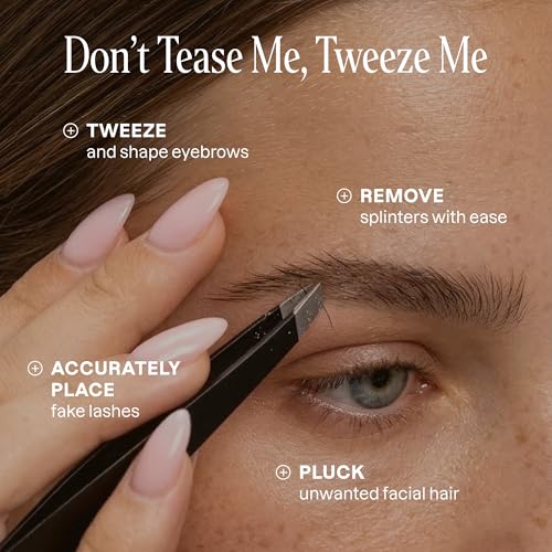 Cliganic Tweezers For Eyebrows, Women Facial Hair & Men, Slant Tip, Pink - color: Pink