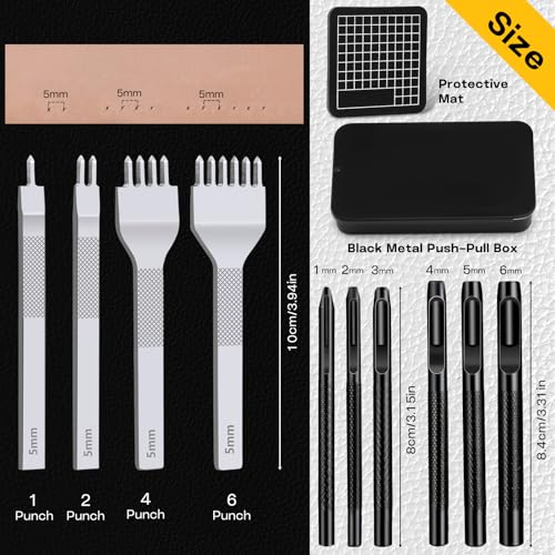 Leather Stitching Punch Hole Punch Tool Set, 5mm 1/2/4/6 Prong Punch Chisel - size: 5MM-12Pcs