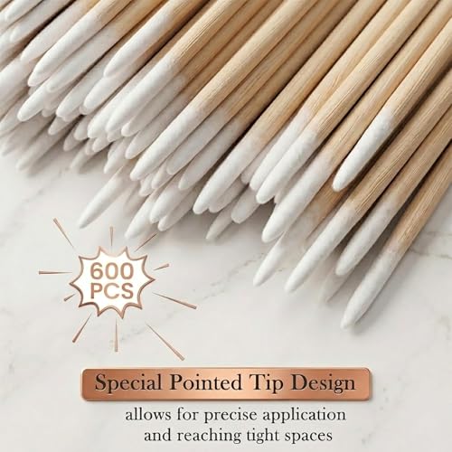 600 Count Pointed Cotton Swabs, Wooden Precision Tips for Nail - color: 600 ct