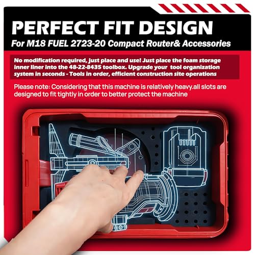 Precision-Cut EVA Foam Insert for Router Storage | Fits Packout Organizer for 48-22-8435 Packout Tool Box | EVA Foam Insert with Accessory Slots | (Tool/Tool Box Not Included) - size: 2723-20