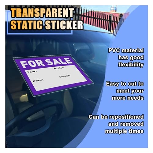 smilfuy Car Windshield Sticker Decals, 6.3×6.3 Inch Car Windshield Sticker Applicator with Squeegee, Clear Window Static Cling Film Decals for Car Parking Permit Inspection Sticker Holder (6 Sheets)