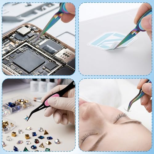 4 Pcs Reverse Tweezers for Crafting, Sticker Tweezers with Soft Grip Crossing Lock, Craft Tweezer for journaling Crafting Precision Tools for Jewelry Repair DIY Projects (Straight+Curved Tips)