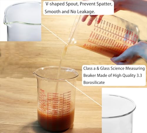 Ackers BORO3.3 Glass Measuring Cup, 8-Cup Scale, 2000 ml, 1 Count - size: 2000ML(64OZ)