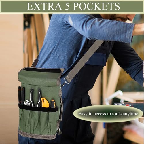Roll Up Tool Bag, Portable Folding Tool Roll with Detachable Pouch - color: Black