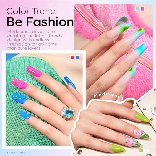 modelones Neon Gel Nail Polish Set 6 Colors, Pastel Mint Pink Purple - color: A A A1 Neon Gala