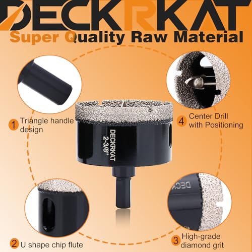 DECKRKAT 2-3/8"Diamond Hole-Saw Bits with Pilot Drill Bit Accurate Drilling for Porcelain Tile Ceramic Pottery Granite Stone Glass Bottles 60mm. - size: 2-3/8" X 1Pcs