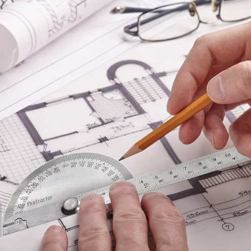 Stainless Steel Round Head Protractor, 0-180 Degree Angle Finder Ruler