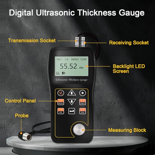 Ultrasonic Thickness Gauge 0.025-19.685in for Steel, Pipes, Plastic, Glass
