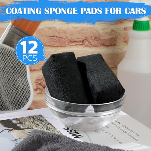 Riakrum 12 Pack Suede Applicator Pads Car Detailing Sponge, Black - color: Black