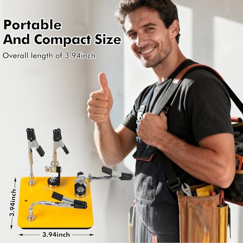 NOEVSBIG Helping Hands Soldering Station with 3.9" x 3.9" Stable Base, 360° Adjustable Soldering Clamp Tool 4 Flexible Magnetic Arms PCB Holder for Soldering Wires, Cables & Connector Repair