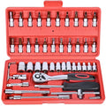 Egofine 46 Pieces 1/4 inch Drive Socket Ratchet Wrench Set Nickel Tool - color: Red, size: 1/4" 46 PCS with 72 Teeth Ratchet