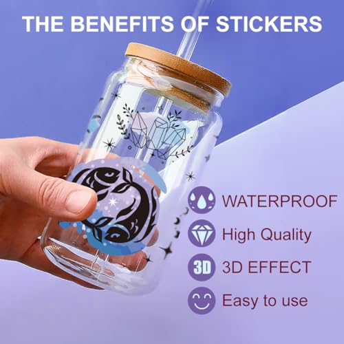 12 Sheets UV DTF Cup Wrap Transfer Stickers, Star Sign Rub on Decals Scorpio Leo Virgo UV DTF Cup Wraps Zodiac Sign Waterproof Personalized Stickers for Bottles Drink Jam Container - style: Star Signs