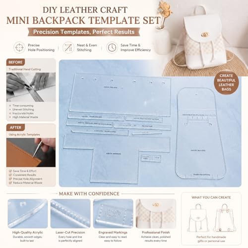 RIVEENY Backpack Acrylic Template,Leather Pattern Acrylic Leather Templates for Women’s Work Backpack Purse Waterproof Anti-Theft Travel Back Pack (AAB-576)