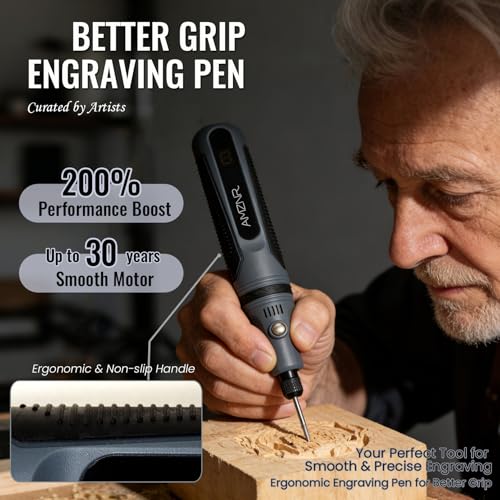 Electric Engraving Pen AMZNR Cordless Mini Engraver Etcher with 82 Accessories, Rechargeable Rotary Tool Engraving Kit for Metal Wood Glass Plastic, Jewelry Making Etching Carving Handheld Micro Drill - color: Gray (Lcd Display)
