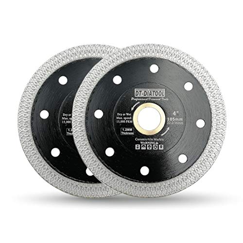 DT-DIATOOL Diamond Tile Blade 4 Inch 2pcs Diamond Turbo X Mesh Rim Segement Circular Saw Blade for Procelain Ceramic Stoneware Marble Granite Fits 5/8"-7/8" Arbor - size: 4 inch