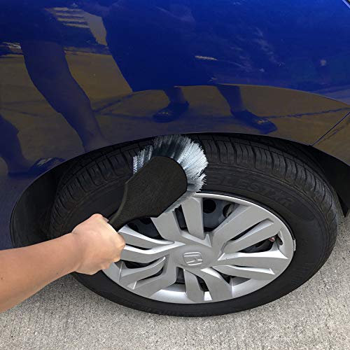 Wheel & Tire Brush for Car Rim, Soft Bristle Car Wash Brush, Cleans Tires & Releases Dirt and Road Grime, Short Handle for Easy Scrubbing Black - color: Black