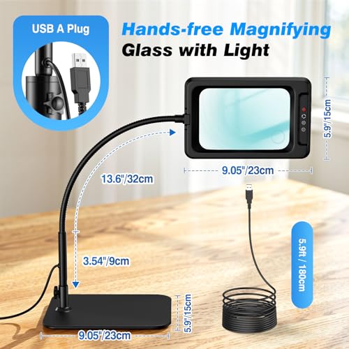 MoKo 10X Magnifying Glass with Light and Stand, Extra Large Lens