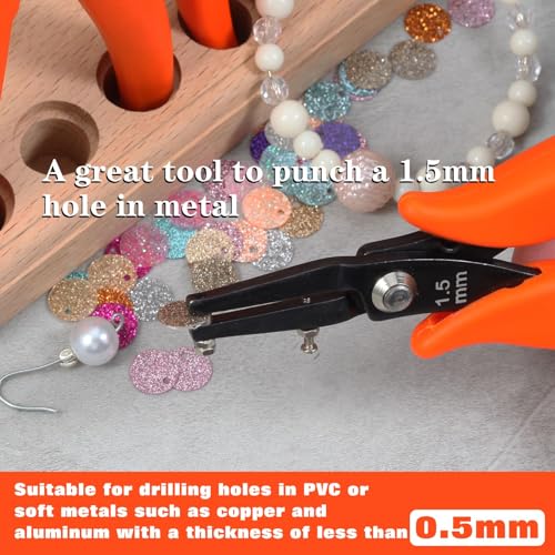 Metal Hole Punch Pliers 6" Small Round Hole Punch Pliers Two Replacement Pins for Jewelry Making to Create 1.5mm Clean Holes Jewelry Tool with PVC Handles for Handcraft Work DIY Hand Tool - style: Long Jaw 1.5mm