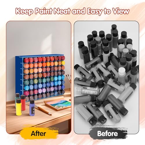 Krafetto 80-Grid Paint Organizer for 2 Oz Bottles, Wall Mount, Blue - color: 1pc blue paint rack