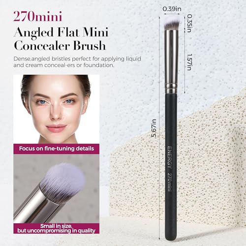 ENERGY Foundation Brushes Set Professional Under Eye Concealer Brushes Perfect For Blending Liquid Cream or Flawless Powder Cosmetics Buffing Stippling Concealer Premium Synthetic Bristles - style: 270 with cap /270mini