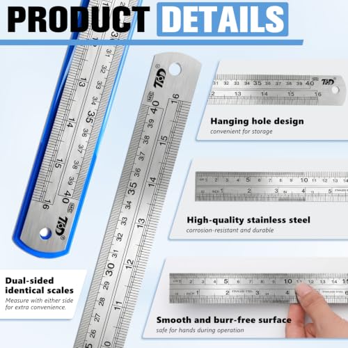 6 Pcs 16 Inch Stainless Steel Rulers with Inch/Metric Conversion - size: 16 Inch