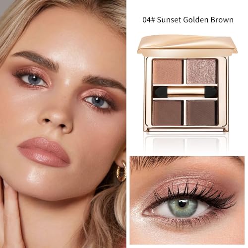 Warm Brown Nude Eyeshadow Palette – 4 Matte&Glitter High-Pigment Blendable Waterproof Long-Lasting Eye Shadow for Soft Glam, Everyday Natural Makeup&Brown Smokey Eye Looks, Paleta de Sombras de Ojos - color: B04