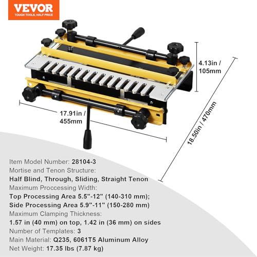 VEVOR Dovetail Jig, 12 in Width, Dove Tailing Router Jigs with 4 Router Bits & 3 Templates, Precise Alignment Dove Tail Jig, Mortise and Tenon Woodworking Tools for Furniture & Wood Cabinet Making