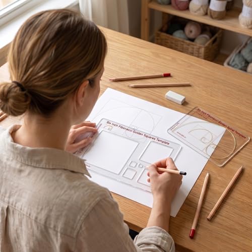 Fibonacci 6" 2-Piece Drawing Template Set, Golden Ratio Stencils - style: Set - 6" Square/Spiral