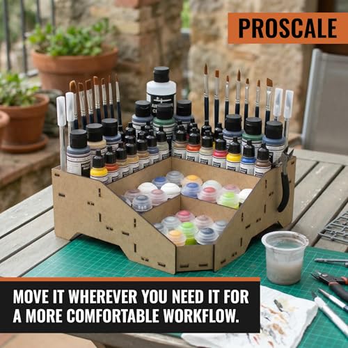PROSCALE Universal Corner Paint Organizer for Miniatures Modeling Artists, Modular corner Paint Holder + Brush/Tool Compatible with Citadel, Vallejo, Army Painter, Tamiya, others (Module D) - color: Paint rack D