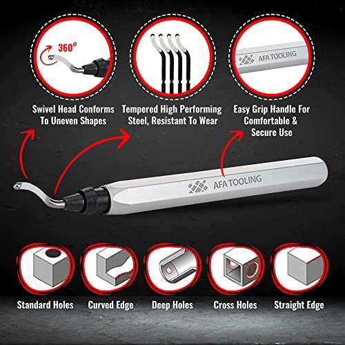 AFA Tooling Deburring Tool, 11 Blades, Silver CNC Anodized Aluminum Handle - style: 11 BS1018 Blades
