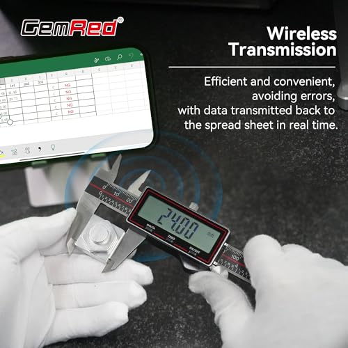 GemRed Wireless Digital Caliper 6 Inch with Data Transfer to Excel/Phone/PC