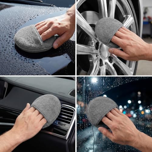 6Pcs 5-Inch Microfiber Foam Wax Applicator Pads with Finger Pocket - color: Gray, size: 6pcs
