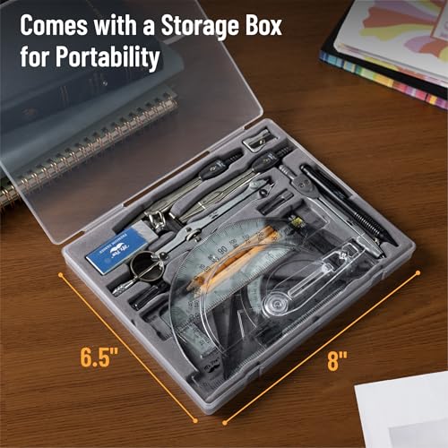 Mr. Pen- Geometry Set, 15 Piece Set with 6 Inch Swing Arm Protractor - color: Classic Slate
